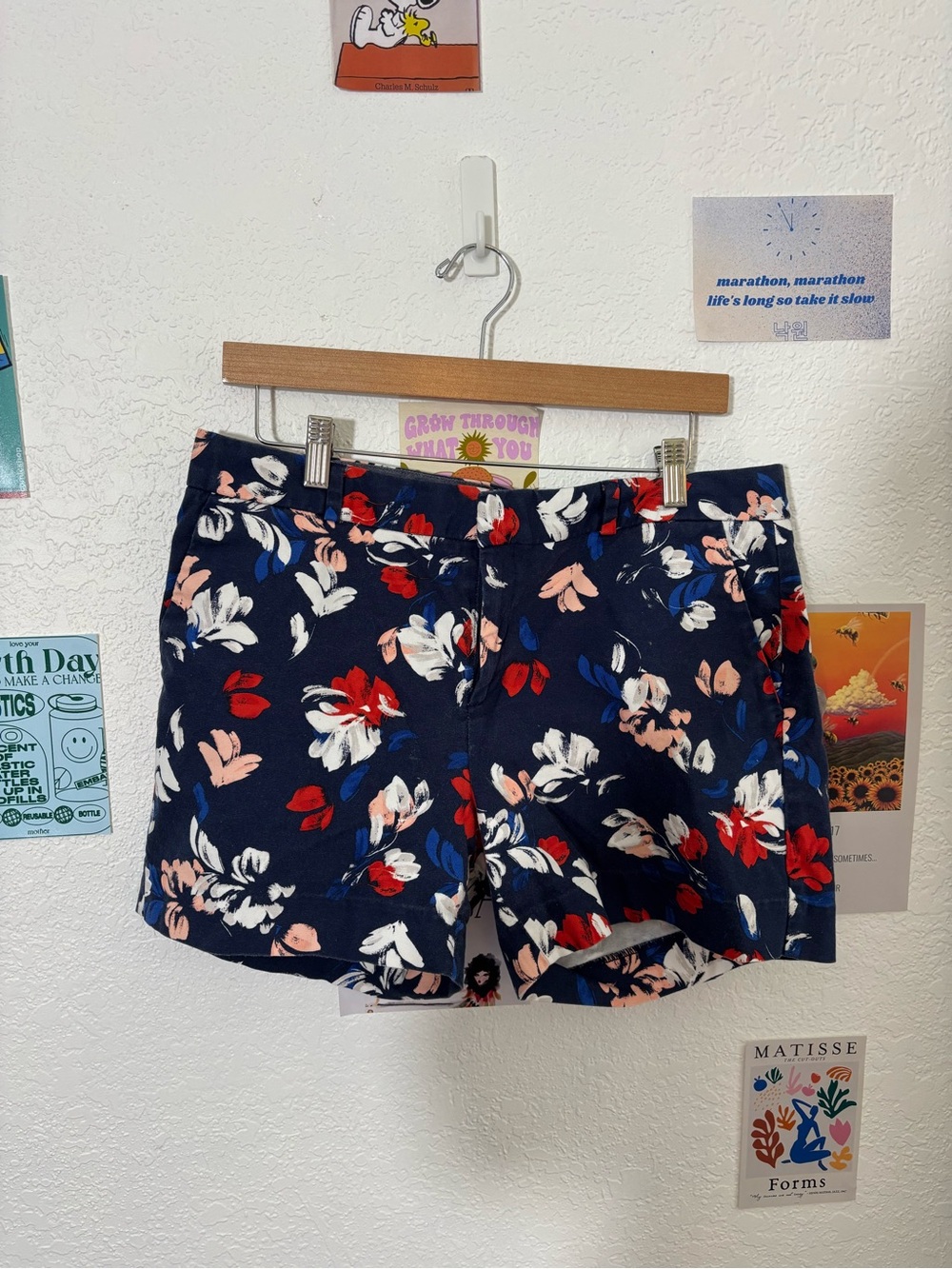 Banana Republic Navy Floral Print Cotton Shorts